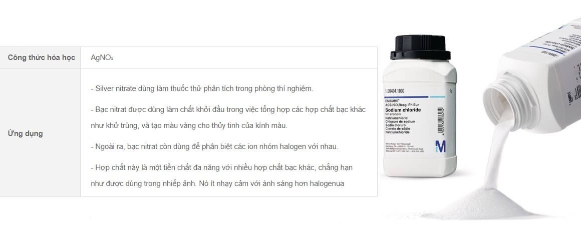 Silver Nitrat của Merck – Đức là sản phẩm hóa chất tinh khiết đang được ưa chuộng